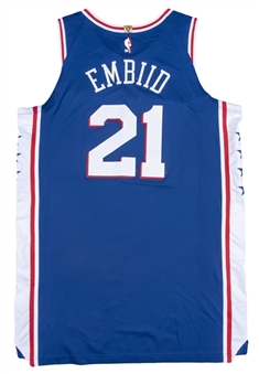 2019-20 Joel Embiid Game Used Philadelphia 76ers #21 Road Jersey Used on 12/2, 12/18, 1/3, & 1/6 - 3 Double-Doubles - 76 Total Points & 51 Total Rebounds (Fanatics) 